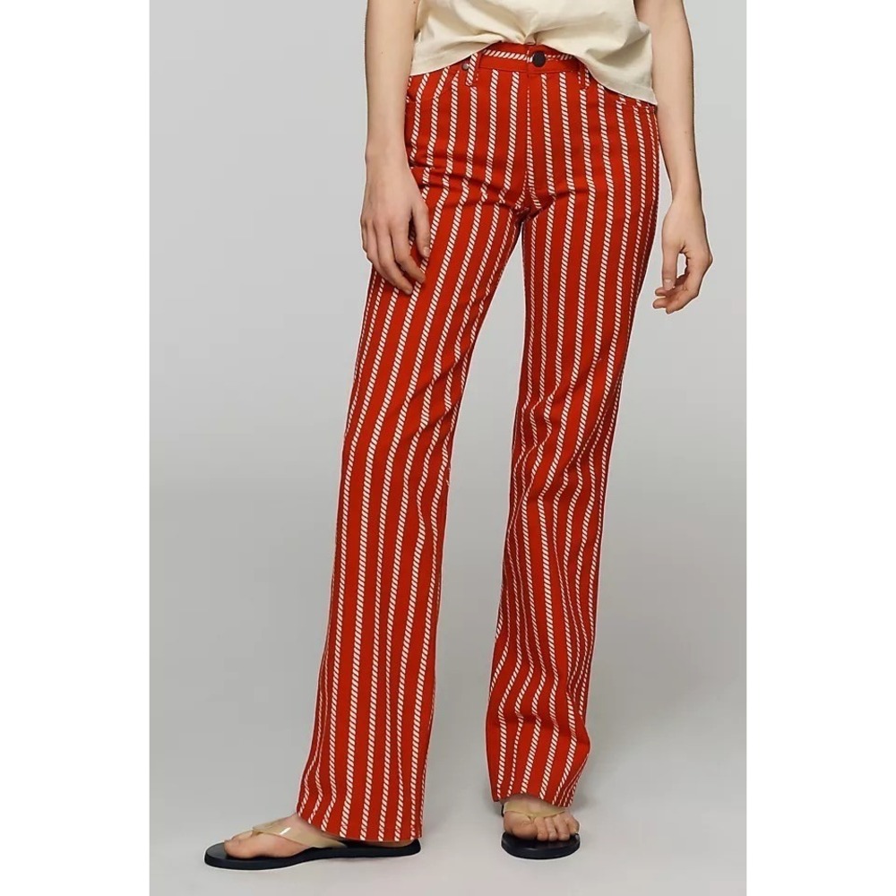 Wrangler Wrancher High Rise Straight Bootcut Jeans Red White Rope Stripe 27x32